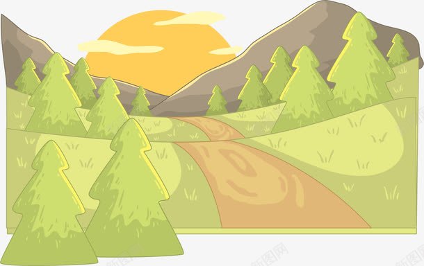 黄昏山中美景png免抠素材_新图网 https://ixintu.com 山中美景 林间小路 矢量素材 黄昏 黄昏美景