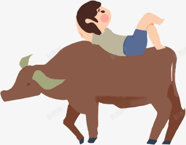 手绘放牛娃儿png免抠素材_新图网 https://ixintu.com 娃 放牛 清明 牧童