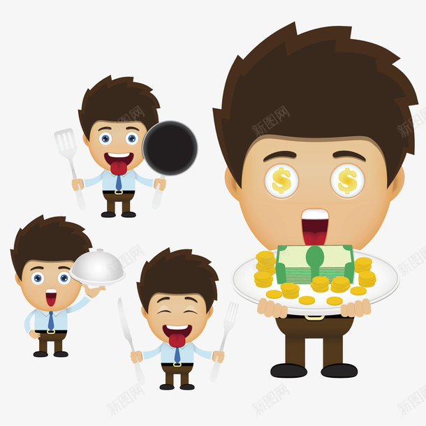 端着食物的卡通商务男子矢量图ai免抠素材_新图网 https://ixintu.com 商务 男子 食物 矢量图
