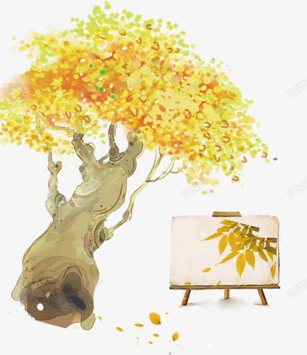 树和画板png免抠素材_新图网 https://ixintu.com 画板 秋意正浓 金色树