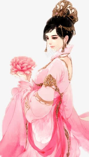 粉衣七秀美女古风手绘png免抠素材_新图网 https://ixintu.com 古风 秀美