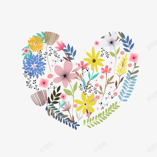 彩色花卉心形婚礼装饰png免抠素材_新图网 https://ixintu.com 卡通植物 婚礼装饰 彩色花卉 植物心形 花朵