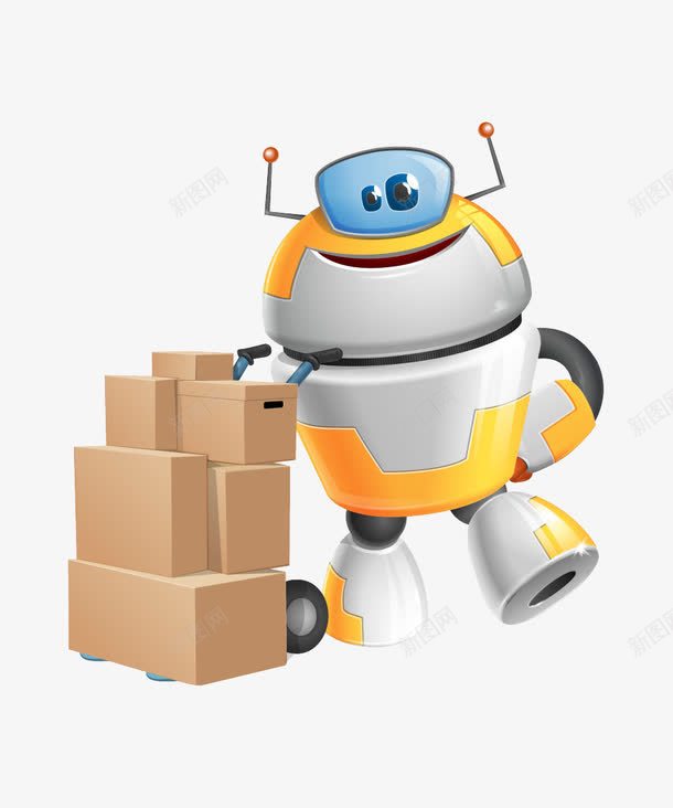 纸箱与3D机器人图png免抠素材_新图网 https://ixintu.com 3D机器人 卡通 纸箱