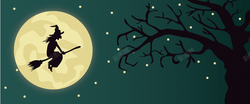 万圣节巫婆背景图矢量图ai设计背景_新图网 https://ixintu.com 万圣节 剪影 卡通 可爱 夜空 巫婆 手绘 扫帚 月亮 树 海报banner 童趣 诡异 矢量图