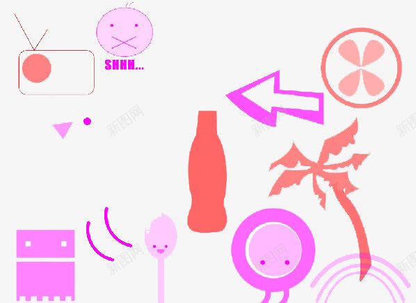 简笔画png免抠素材_新图网 https://ixintu.com 图案 小元素 瓶子 简笔画素材 箭头 粉色