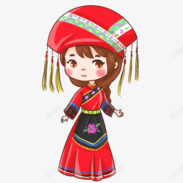 手绘少数民族壮族psd免抠素材_新图网 https://ixintu.com 卡通 壮族 壮族人物 壮族卡通 小女孩卡通