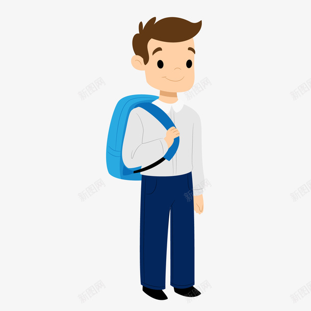 灰黑色背着书包的卡通男孩矢量图ai免抠素材_新图网 https://ixintu.com 上学男孩 卡通男孩 灰色 男孩 背着书包 蓝色 黑色 矢量图