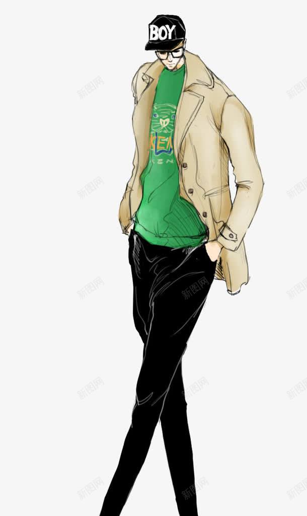 帅气风衣男孩手绘插画png免抠素材_新图网 https://ixintu.com 手绘帅气男孩 手绘男孩插画