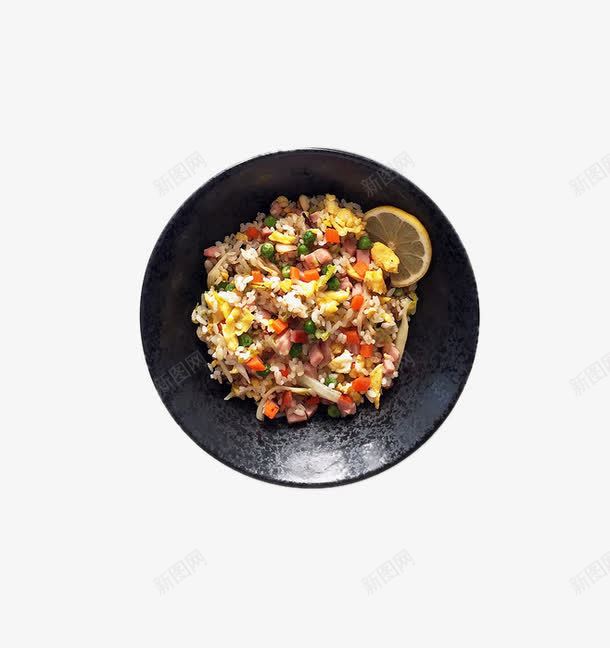 扬州炒饭png免抠素材_新图网 https://ixintu.com 炒饭 米饭 美食 黑色碟子