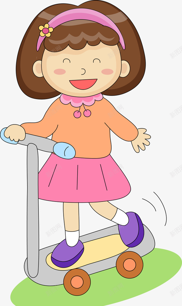 骑滑滑车的女孩矢量图ai免抠素材_新图网 https://ixintu.com 卡通 可爱 小女孩 滑滑车 矢量图