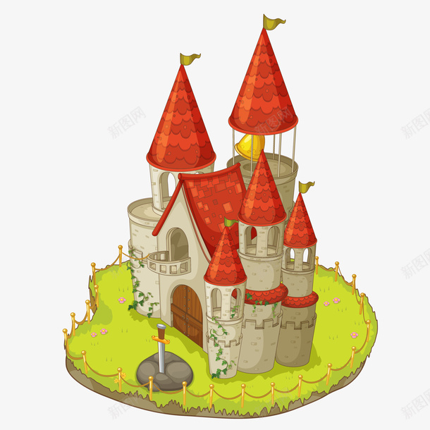 卡通城堡矢量图ai免抠素材_新图网 https://ixintu.com 创意卡通 卡通 卡通插图 城堡 建筑 插图 矢量图