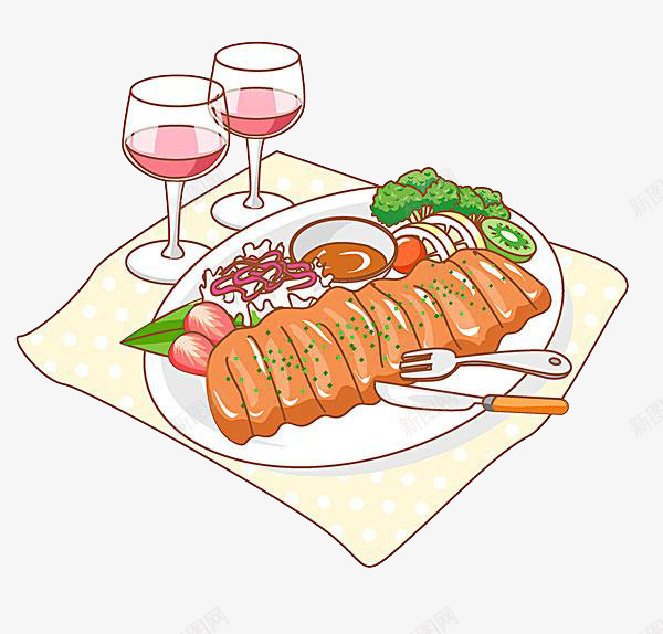 手绘牛排和红酒png免抠素材_新图网 https://ixintu.com 手绘画 牛排 矢量装饰 红酒 装饰