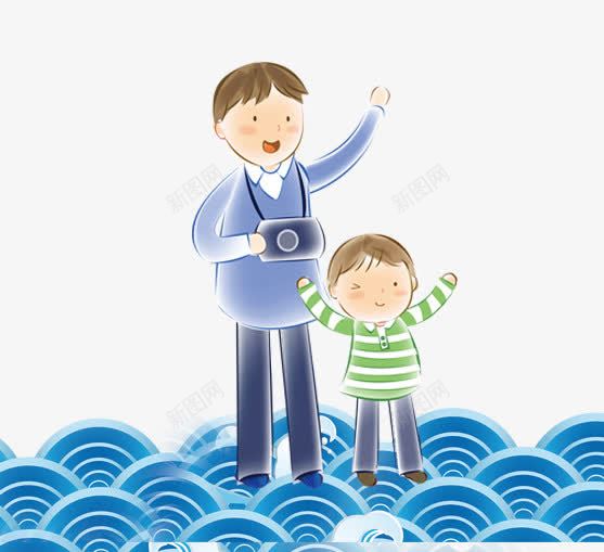 两父子卡通人物png免抠素材_新图网 https://ixintu.com 照相 父子 父子挥手