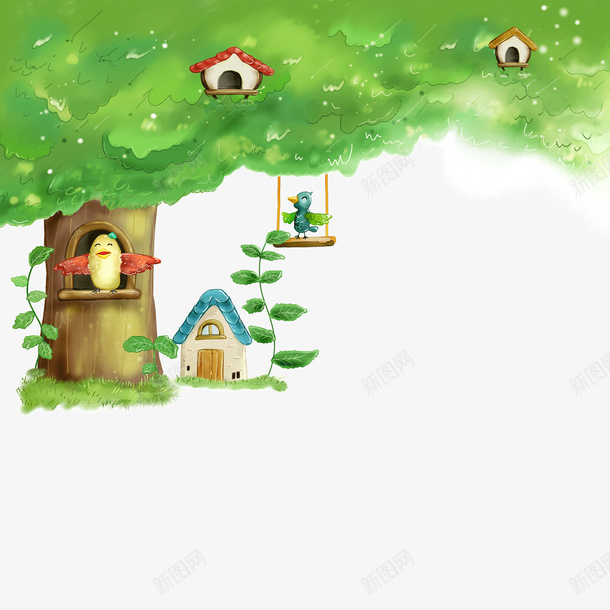 绿色树木卡通背景元素psd免抠素材_新图网 https://ixintu.com 卡通 绿色树木 背景元素