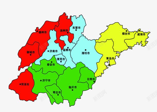 山东彩色地图png免抠素材_新图网 https://ixintu.com 地图 山东地图 山东省地图 彩色地图