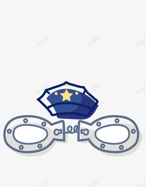警帽和手铐手绘图png免抠素材_新图网 https://ixintu.com 五角星图案 手绘图 手铐 警察 警察局 警帽 镣铐