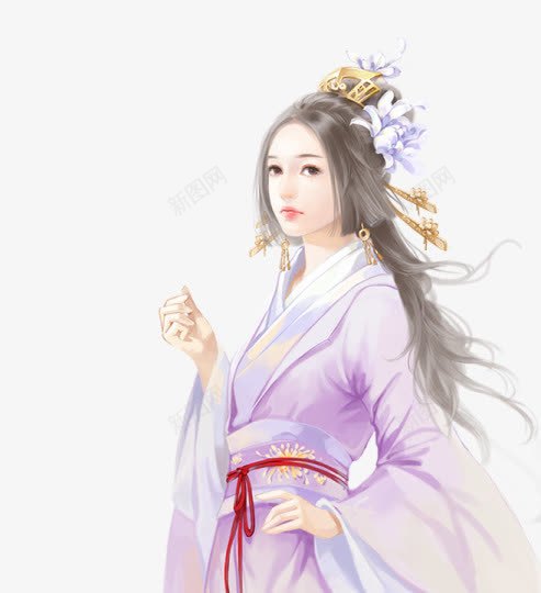 紫衣典雅古风手绘女子png免抠素材_新图网 https://ixintu.com 典雅 古风 女子 手绘