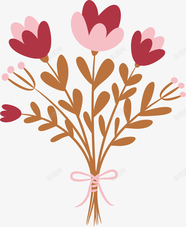卡通粉色扁平化花束png免抠素材_新图网 https://ixintu.com 卡通 扁平化 矢量图案 粉色 花卉 花束 花环