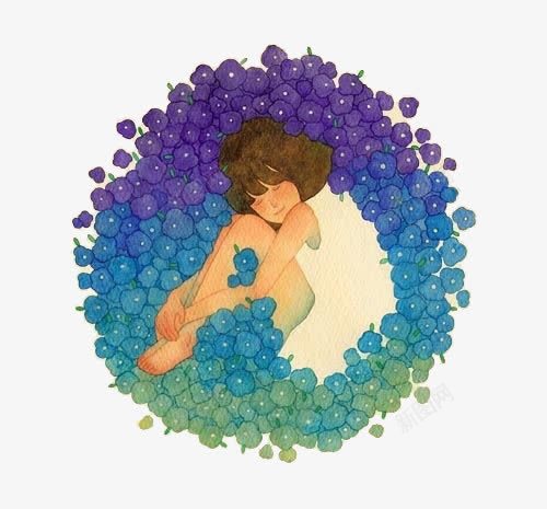 鲜花中的女孩png免抠素材_新图网 https://ixintu.com 簇拥 花丛 蜷缩 鲜花