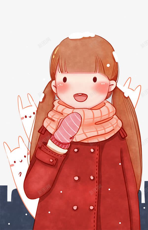 卡通女孩png免抠素材_新图网 https://ixintu.com 卡通 女孩 手绘 水彩 粉色围巾 装饰 长发