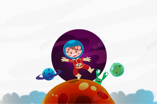 卡通探索太空的宇航员矢量图ai免抠素材_新图网 https://ixintu.com 宇航员 探索太空 月球 矢量图