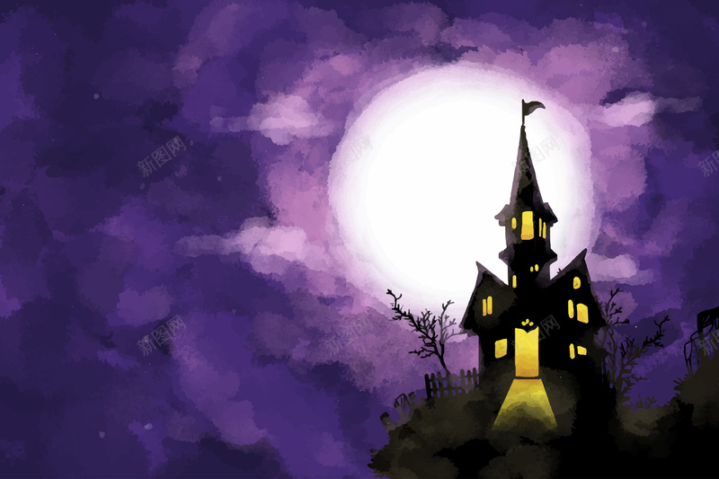 万圣节城堡海报矢量图ai设计背景_新图网 https://ixintu.com Halloween 万圣节 城堡 恐怖 月亮 水彩 海报 紫色 蝙蝠 矢量图