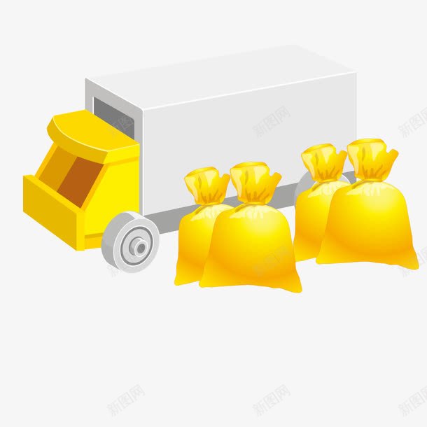金色布袋和货车手绘图png免抠素材_新图网 https://ixintu.com 卡通 手绘图 汽车 货车 金色布袋 钱袋 银行