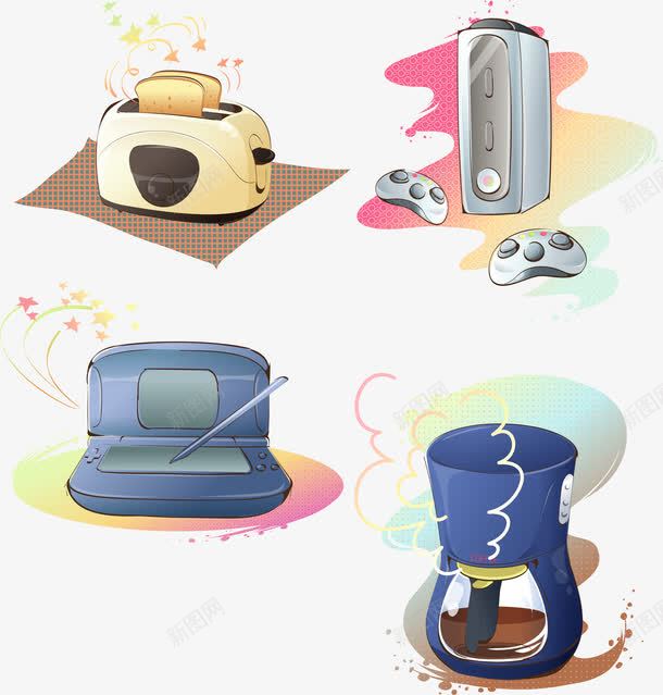 卡通手绘电器png免抠素材_新图网 https://ixintu.com EPS矢量下载 主机 卡通电器 咖啡机 手绘板 手绘电器 面包机