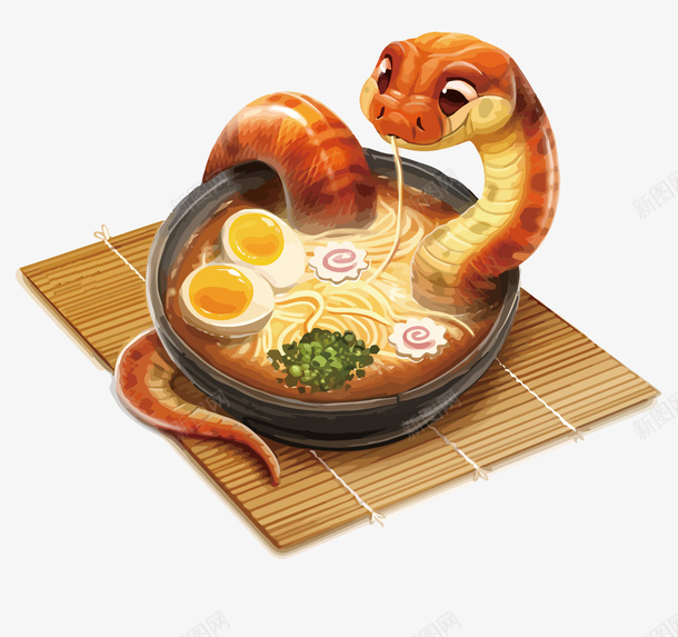蛇吃面条矢量图eps免抠素材_新图网 https://ixintu.com 卡通 拉面 蛇 面条 矢量图
