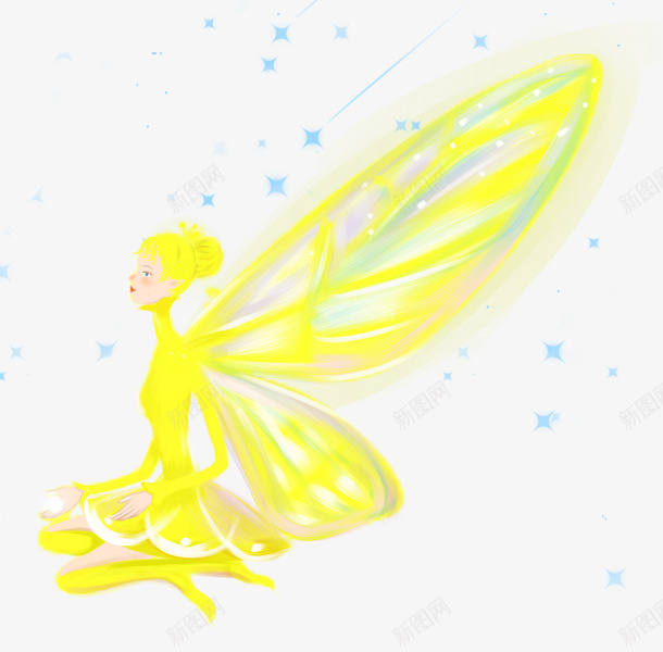 黄色梦话花仙子psd免抠素材_新图网 https://ixintu.com 手绘插画 梦话精灵 花仙子 装饰图案 装饰花仙子 黄色