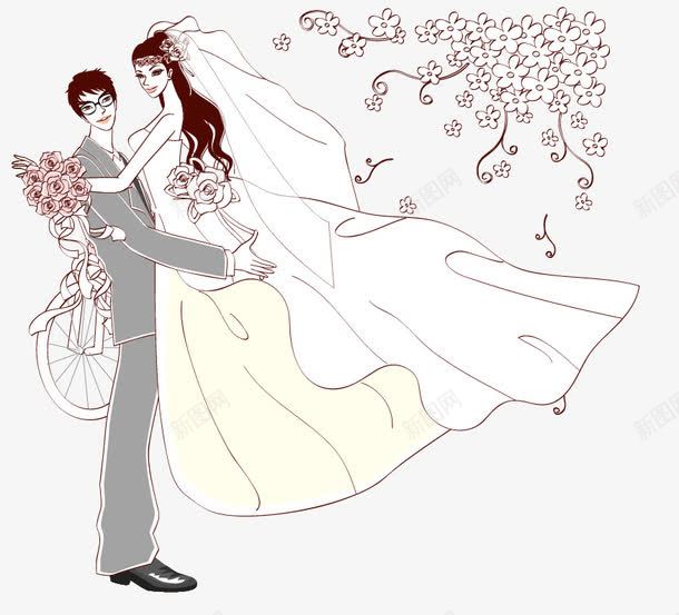 手绘婚纱照png免抠素材_新图网 https://ixintu.com 手绘婚纱照 插画婚纱照 矢量婚纱照 花朵