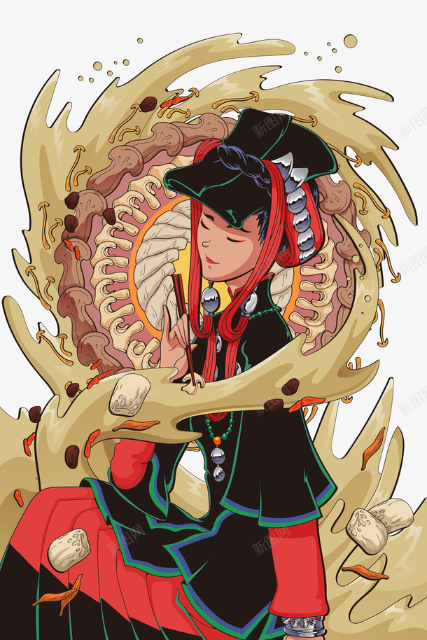 手绘火锅创意元素图psd免抠素材_新图网 https://ixintu.com 人物 创意元素 国潮 手绘 汤 火锅 菌菇 食材