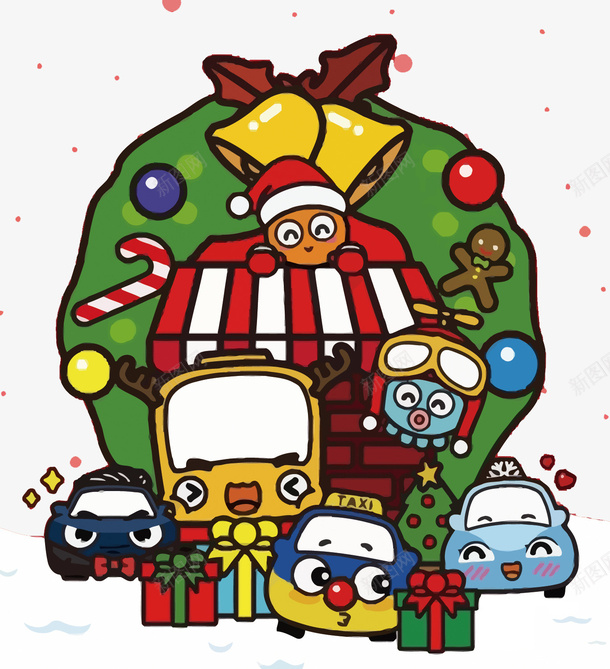 卡通圣诞插画矢量图eps免抠素材_新图网 https://ixintu.com 卡通 可爱 圣诞 汽车 矢量图