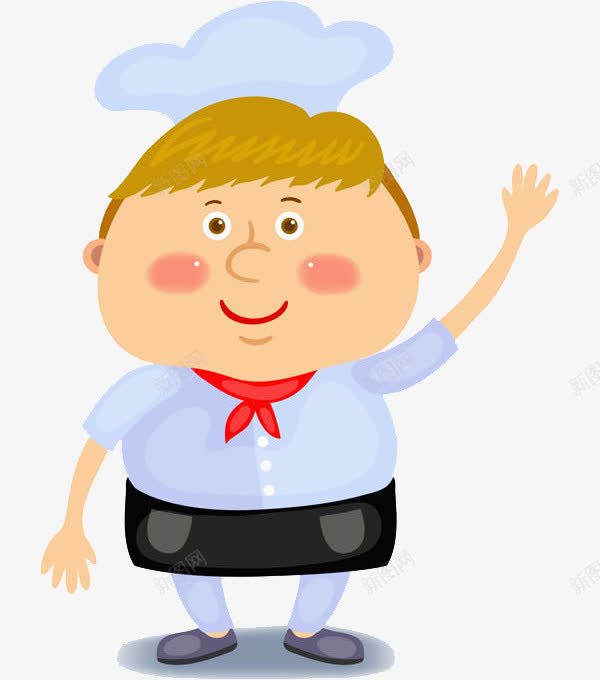 挥手的厨师png免抠素材_新图网 https://ixintu.com 卡通 厨师 帅气的 微笑的 挥手的 男人 红领巾