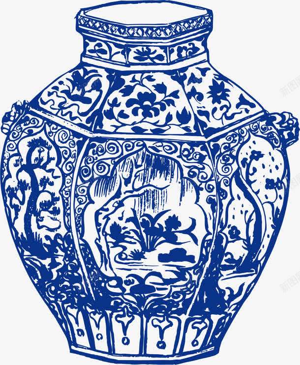 青铜花纹瓶子矢量图ai免抠素材_新图网 https://ixintu.com 山水画 花瓶 蓝色 矢量图