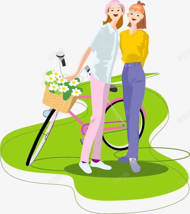手绘闺蜜png免抠素材_新图网 https://ixintu.com 手绘 自行车 闺蜜