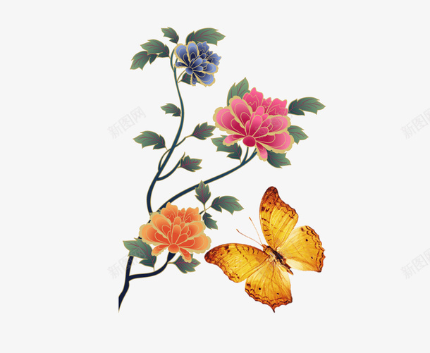蝴蝶花psd免抠素材_新图网 https://ixintu.com 彩色 海报是 花朵 蝴蝶