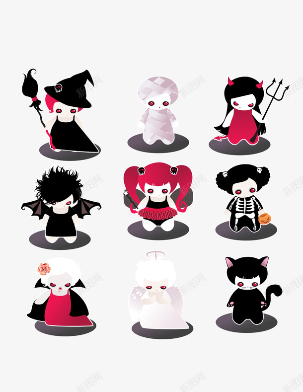 万圣节人物矢量图ai免抠素材_新图网 https://ixintu.com 万圣节 万圣节人物矢量图 卡通小鬼 多个万圣节卡通人物 矢量图