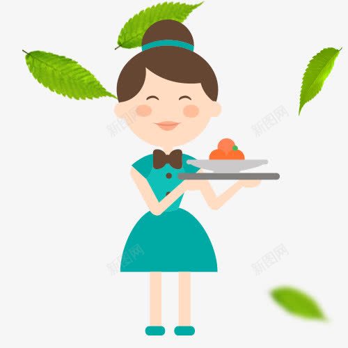 卡通厨师制服png免抠素材_新图网 https://ixintu.com 上菜 制服banner人物 卡通厨师 厨师制服 女人 树叶 绿色