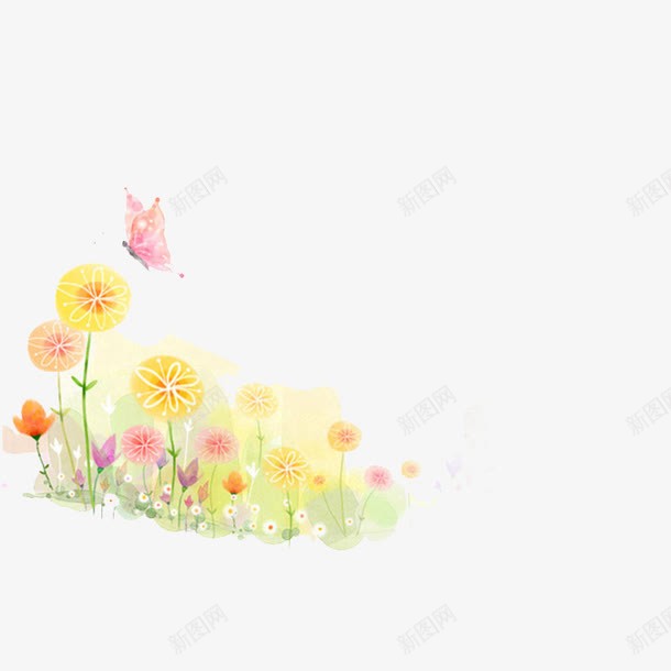 插画png免抠素材_新图网 https://ixintu.com 插画 水彩画 花 蝴蝶