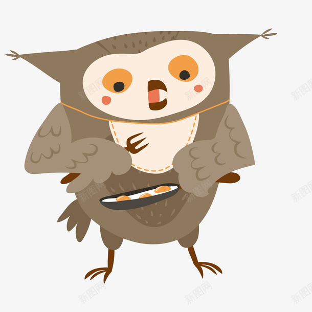 卡通吃饭的猫头鹰矢量图ai免抠素材_新图网 https://ixintu.com 动物设计 卡通 叉子 可爱 吃饭 猫头鹰 矢量图