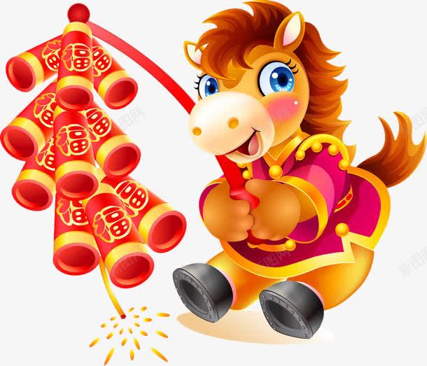 手绘卡通鞭炮小马png免抠素材_新图网 https://ixintu.com 卡通 鞭炮