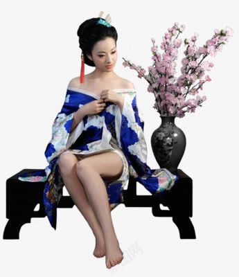 蓝衣女子桃花人物植物png免抠素材_新图网 https://ixintu.com 人物 图片 女子 桃花 植物 素材