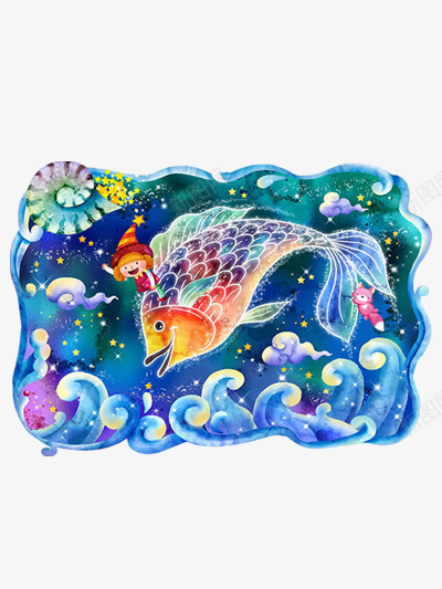 双鱼座插画png免抠素材_新图网 https://ixintu.com 星座 蓝色 装饰