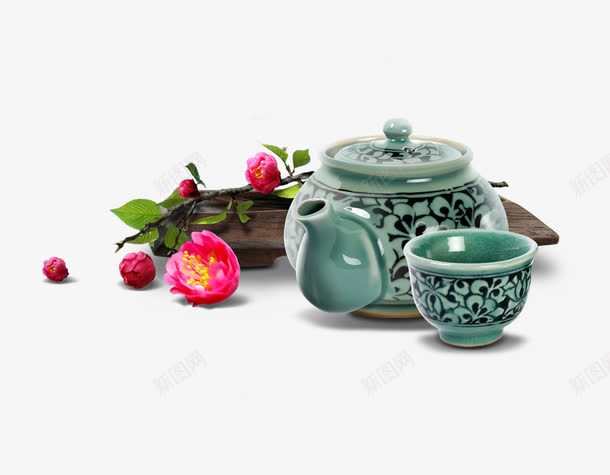 茶壶茶杯叶子png免抠素材_新图网 https://ixintu.com 中国风 叶子 茶具 茶壶 茶杯
