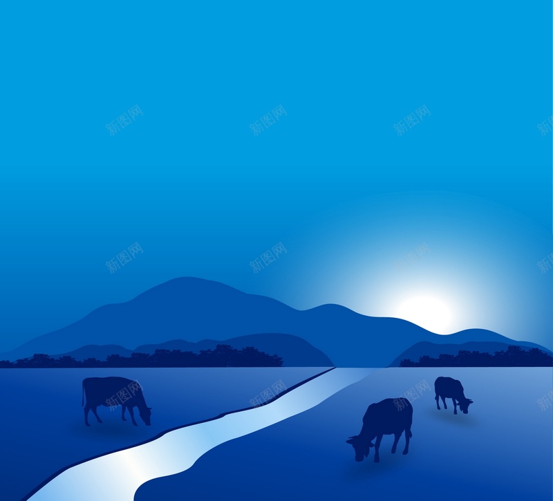牧场矢量图ai设计背景_新图网 https://ixintu.com 动物 放牧 牧场 畜牧 蓝色 矢量图