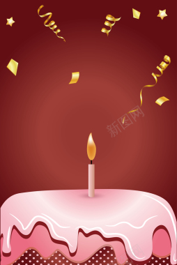 生日蛋糕彩带派对手绘海报背景矢量图背景
