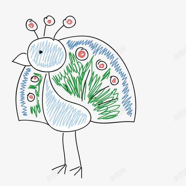 手绘孔雀png免抠素材_新图网 https://ixintu.com 儿童图画 孔雀 开屏的孔雀 手绘图 插图 简笔图