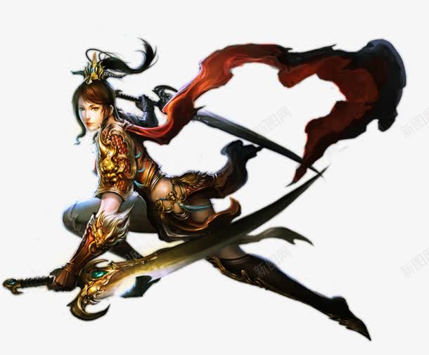 手绘双刀女子png免抠素材_新图网 https://ixintu.com 双刀 女子 手绘