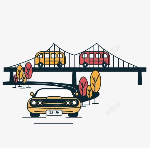 卡通立交桥png免抠素材_新图网 https://ixintu.com 交通 卡通 小汽车 立交桥 轿车